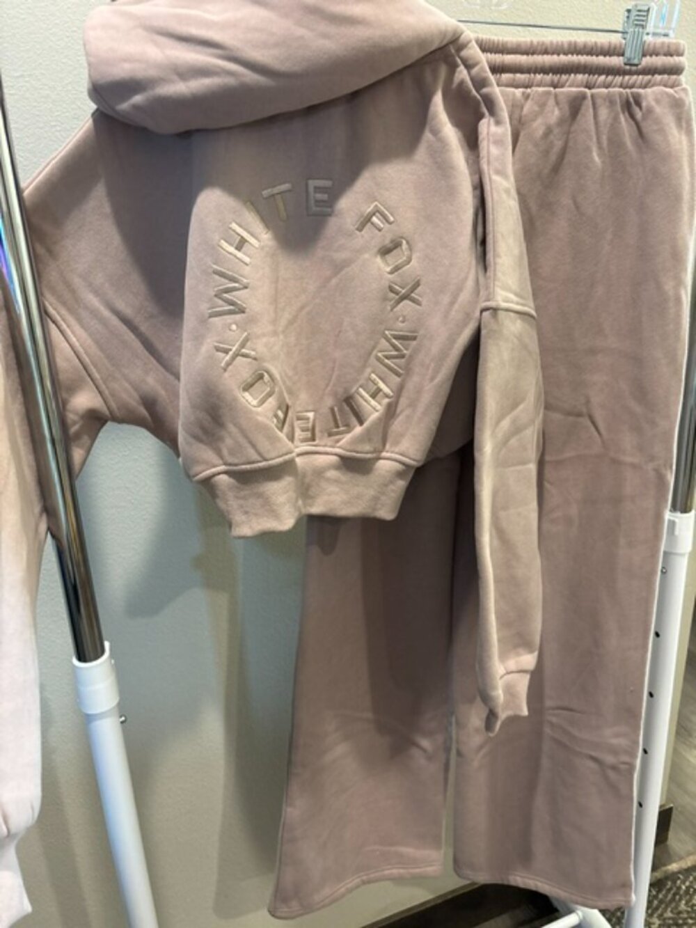 NEW White Fox Stay Lifted Hoodie & Wide Leg Sweatpants Set Cinnamon XS/S - Picture 2 of 7